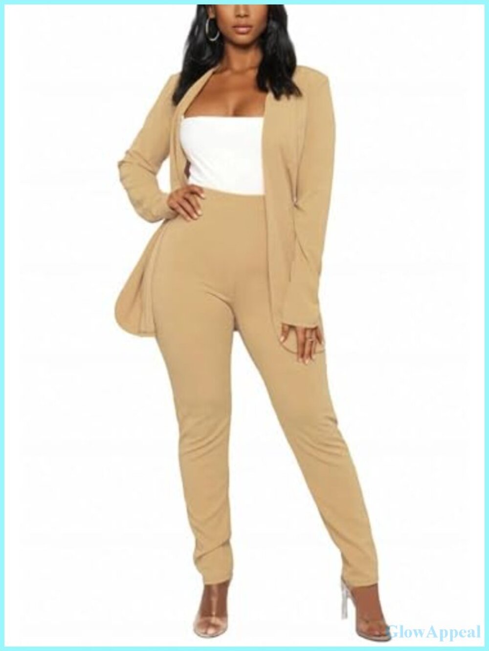 Vakkest 2 Piece Blazer and Pencil Pants Suit Set Business Dressy Women's
